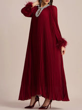 Cocktail Pleated Midi Dress - Crystals & Feathers HEYFANCYSTYLE - Red